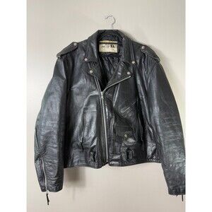 SEA DREAM Vintage Black Leather Motorcycle Jacket Mens 54
